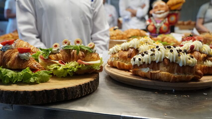 Samples of croissants prepared in various flavors