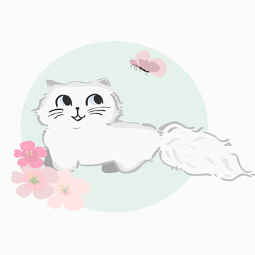 Cute Cat and Butterfly Vector Illustration