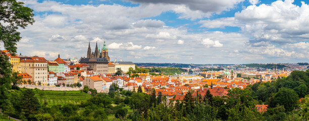 Naklejka na ściany i meble Prague cityscape panorama - city landscape with the Prague castle, Czech republic