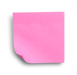 Blank pink sticky note on white background, top view