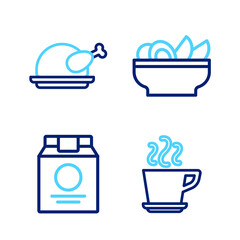 Set line Coffee cup, Online ordering and delivery, Nachos plate and Roasted turkey chicken icon. Vector