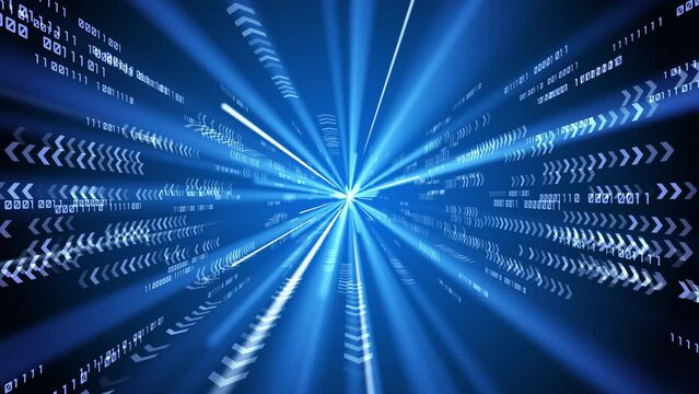 Digital cyberspace abstract animation. Moving numbers and lines appear on a blue background. Abstract digital security, artificial intelligence concepts. Seamless loopable animation.