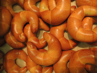Crescent Shape Bread Rolls Immediately After Baking Top View
