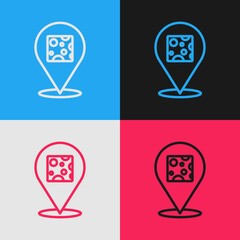 Pop art line Cheese icon isolated on color background. Vector