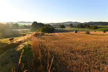 Fototapeta na wymiar harvested field in the sunset