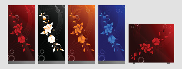 Refrigerator door cover vector with multi-colored floral design