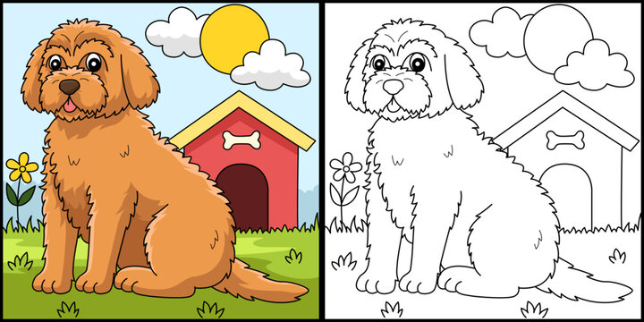 Goldendoodle Dog Coloring Page Illustration