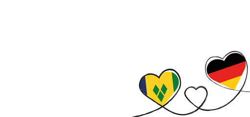 Drei verbundene Herzen mit der Flagge von Deutschland und St. Vincent und die Grenadinen