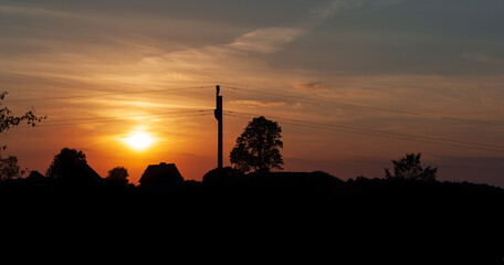 sunset in the countryside silhouette