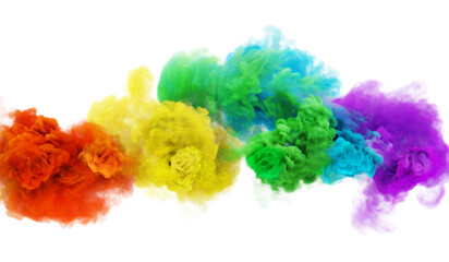 Rainbow color puffs of smoke in white background