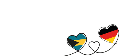 Drei verbundene Herzen mit der Flagge von Deutschland und der Bahamas