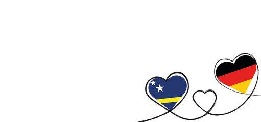 Drei verbundene Herzen mit der Flagge von Deutschland und Curaçao