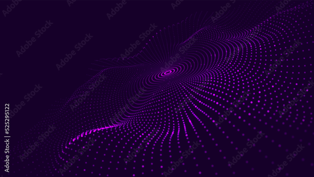 Poster futuristic moving circle wave. digital background with moving glowing particles. big data visualizat
