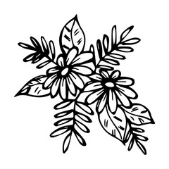 Hand drawn flower arrangement in black and white