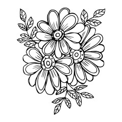 Hand drawn flower arrangement in black and white