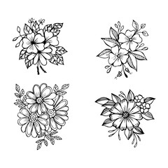 Set of hand drawn flower bouquet arrangement