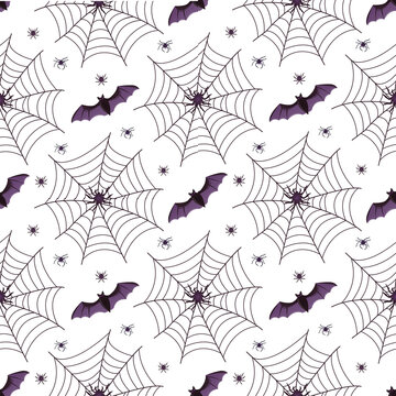 Halloween seamless pattern in purple tones. High quality image and white background.