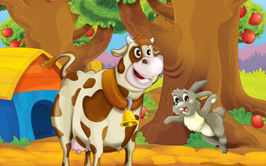 Obraz na płótnie Canvas cartoon scene with farm animal in garden illustration