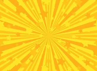 Sunlight horizontal background. Orange color burst background with shining stars. Vector illustration.