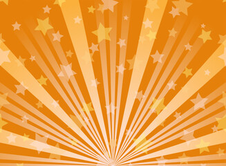 Sunlight horizontal background. Orange color burst background with shining stars. Vector illustration.