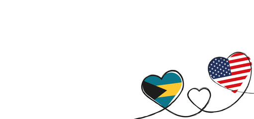 Drei verbundene Herzen mit der Flagge der USA und Bahamas