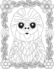 A Stylized Funny Sloth Coloring Page