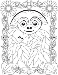 A Stylized Funny Sloth Coloring Page