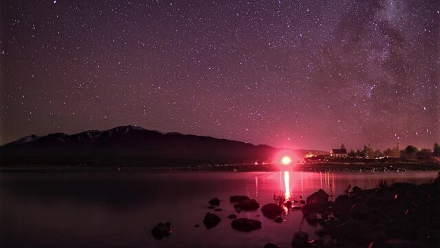 Timelapse of Milky Way Core rising above Tekapo, New Zealand