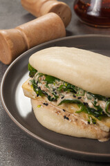 vegetarian bun bao with tofu cheese and chuka