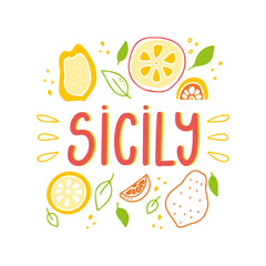 Abstract sicily hand drawn lettering for decorative design. Concept graphic design element.