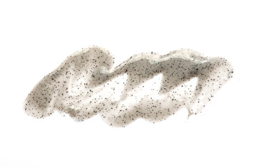 A sample of a cosmetic acne scrub gel with charcoal. White background