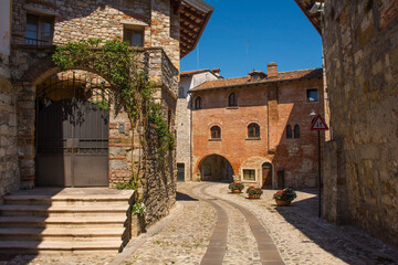 Obraz na płótnie Canvas A quiet back street in the historic medieval centre of Cividale del Friuli, Udine Province, Friuli-Venezia Giulia, north east Italy 