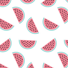 Juicy cartoon watermelon seamless pattern, texture, background, wallpapers, endless ornament, repeating print vector illustration for  textiles,  wrapping paper, fabric, packaging design, cover design