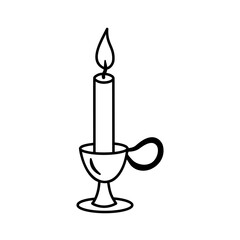 Fototapeta premium Candle sketch. Vector burning candle doodle isolated on white background