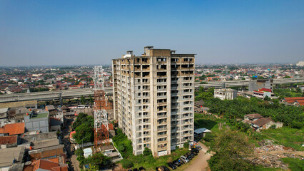 Fototapeta na wymiar Aerial view of the building from the film Pengabdi Setan in Bekasi.