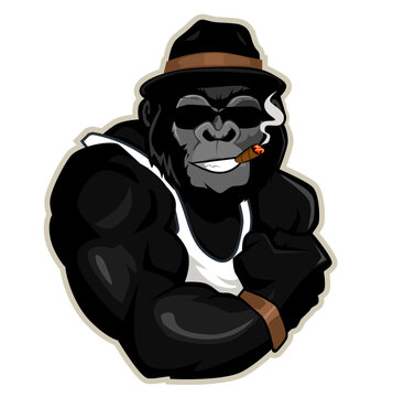 gorilla muscle mascot cartoon in vector