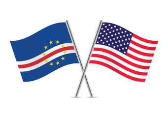 Cabo Verde and America crossed flags. Cabo Verdean and American flags on white background. Vector icon set. Vector illustration.
