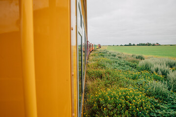 Train on a North Sea island on the North Sea. Holiday at the North Sea. Traveling by train on a car-free island in Germany.