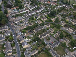 Aerial view of Boston Spa small village and remote suburb of civil parish in the City of Leeds metropolitan borough in West Yorkshire, England