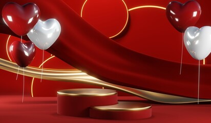 3D rendering of blank product background for cream cosmetics Modern red podium background