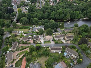 Fototapeta na wymiar Aerial view of Boston Spa small village and remote suburb of civil parish in the City of Leeds metropolitan borough in West Yorkshire, England