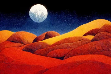 Poster berglandschap op een maanverlichte nacht © Photobank