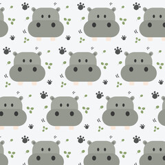 All face of hippopotamus illustration and elements background seamless pattern in vector.