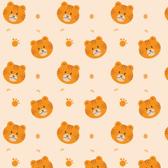 All face of tiger illustration and elements background seamless pattern in vector.