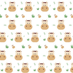 All face of cow illustration and elements background seamless pattern in vector.