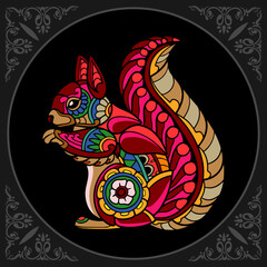 Colorful squirrel zentangle arts isolated on black background