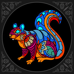 Colorful squirrel zentangle arts isolated on black background