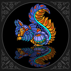 Colorful squirrel zentangle arts isolated on black background