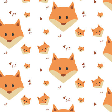 All face of fox illustration and elements background seamless pattern in vector.