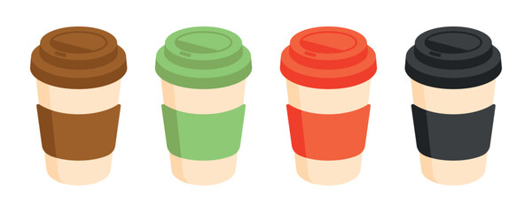 Set of delicious coffee paper cup icons. Vector illustration design.